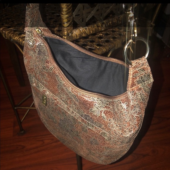 VINTAGE Pinky Leather Floral Hobo Ring Bag. - Picture 6 of 13